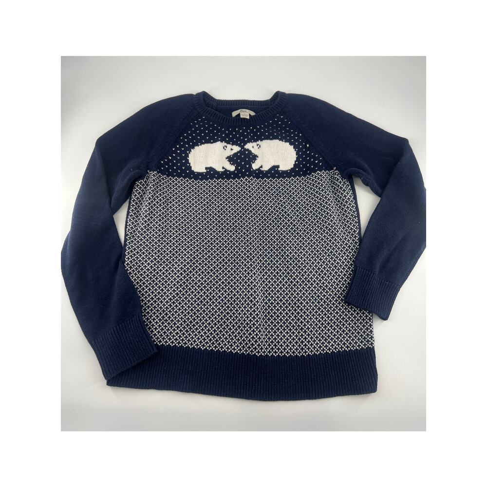 Bass Sweater Womens Large Blue White Pullover Bears Fair Isle Gorpcore Cabincore